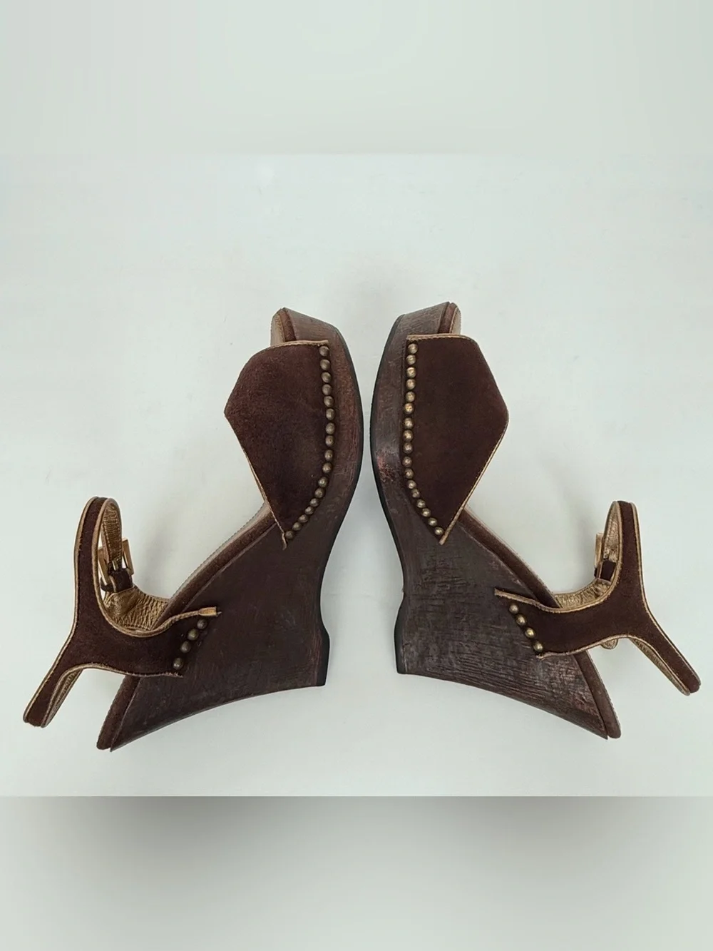 Vintage Prada Brown Suede Studded Platform Wedge Slingback Sandals 35.5/5.5